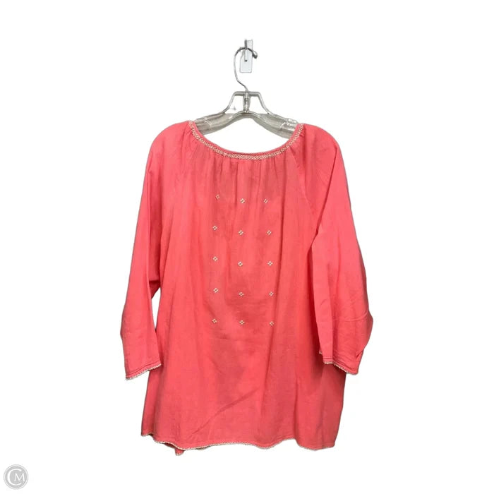 Blouse 3/4 Sleeve By J. Jill In Pink & White, Size: Xl