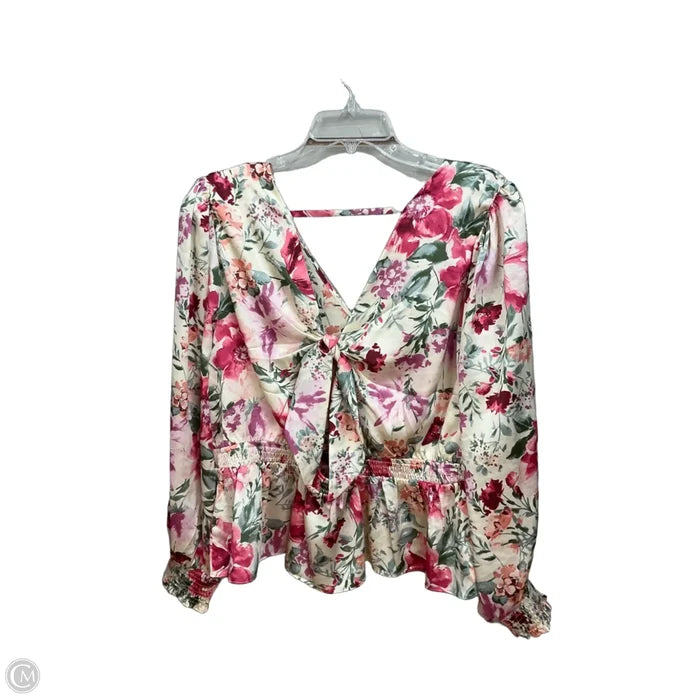 Blouse Long Sleeve By Express In Floral Print, Size: Xl