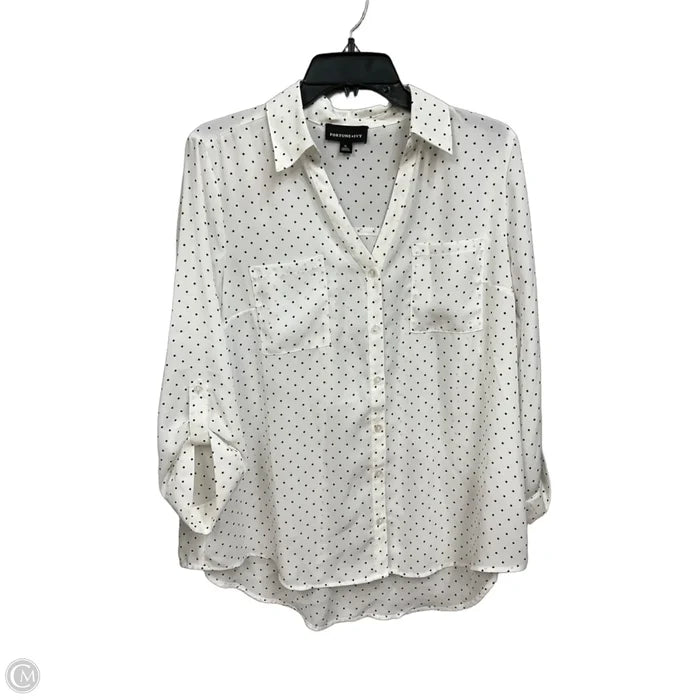 Blouse Long Sleeve By Fortune & Ivy In Polkadot Pattern, Size: Xl