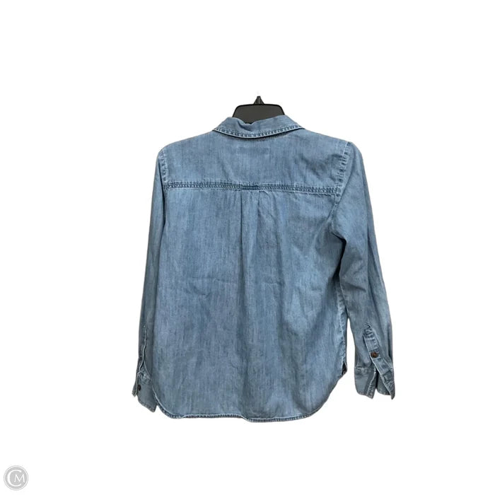 Blouse Long Sleeve By Loft In Blue Denim, Size: Xs