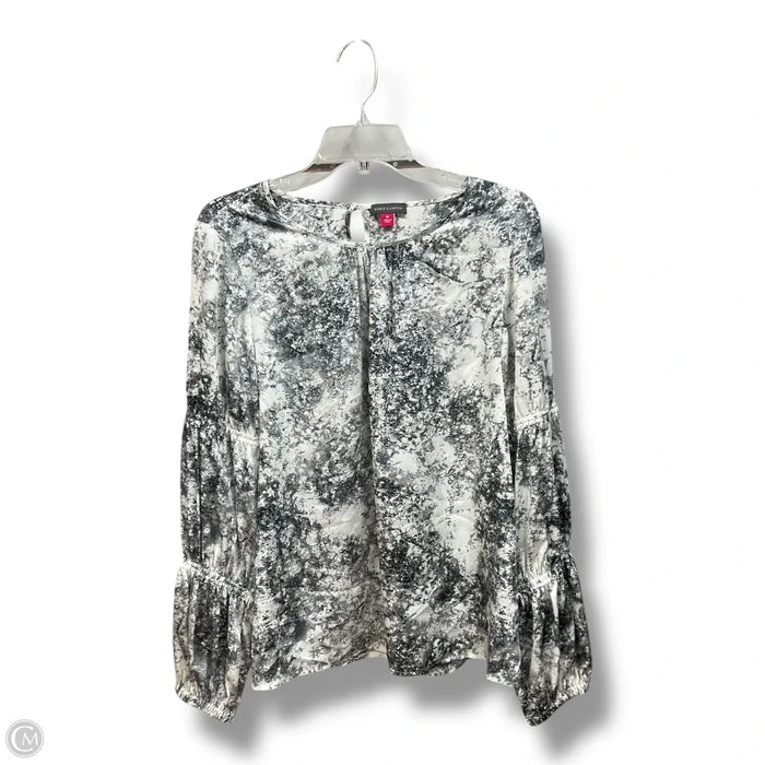 Blouse Long Sleeve By Vince Camuto In Grey & White, Size: M