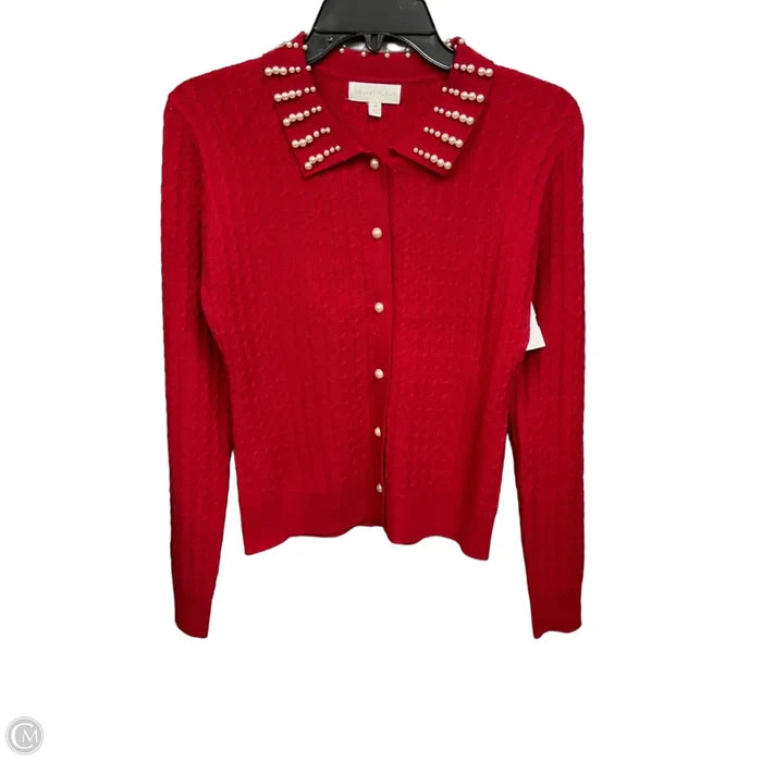 Cardigan By Clothes Mentor In Red & White, Size: M