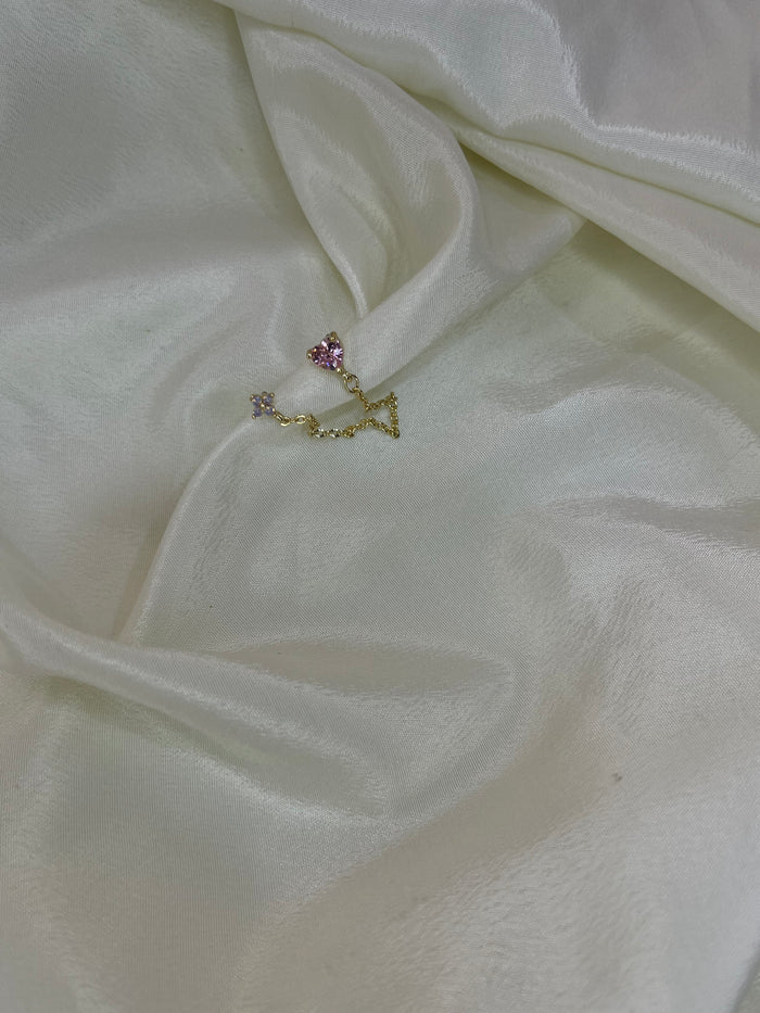Chain Flower & Heart Studs (Pair)