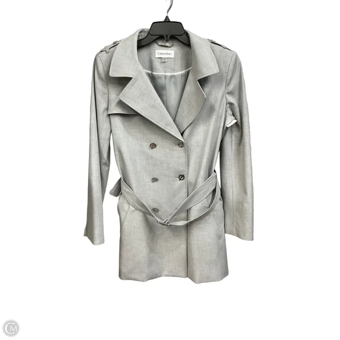 Coat Trench Coat By Calvin Klein In Grey, Size: Xl