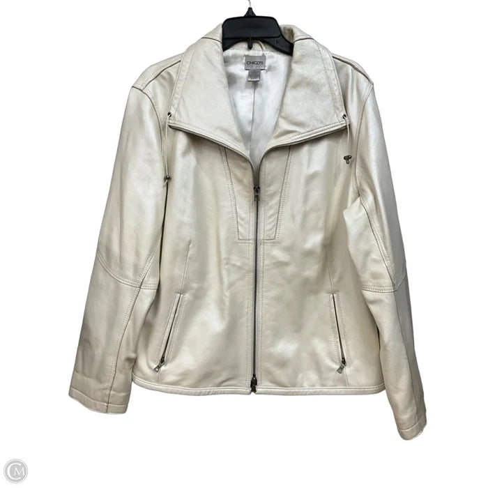 Jacket Leather By Chicos In White, Size: Xl