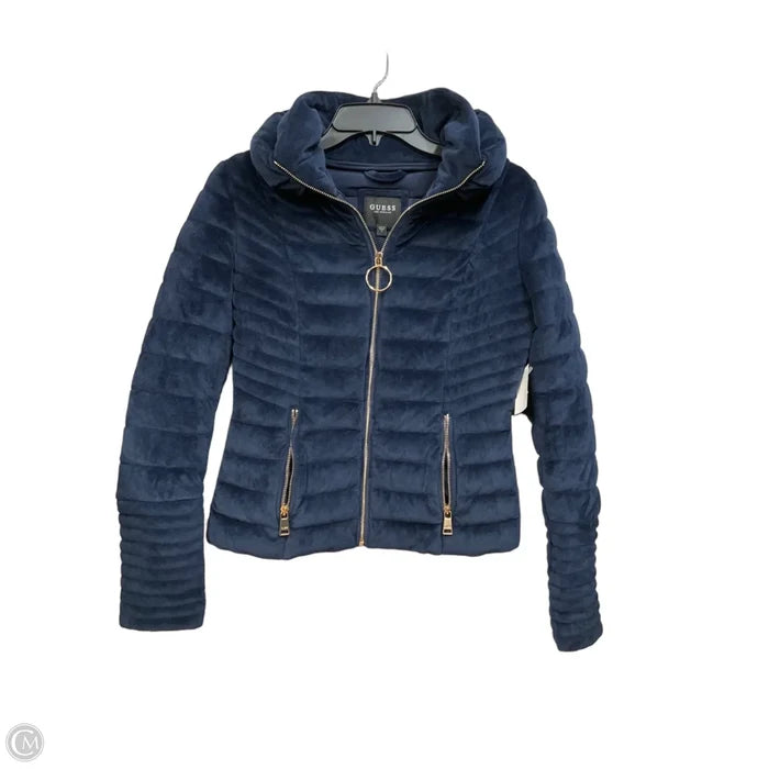 Jacket Puffer & Quilted By Guess In Blue, Size: S