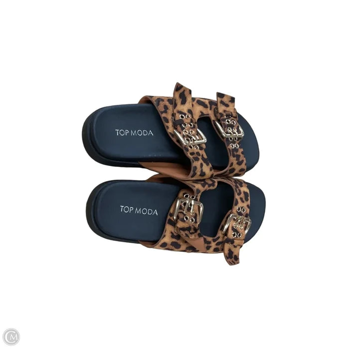 Sandals Flats By Top Moda In Animal Print, Size: 6