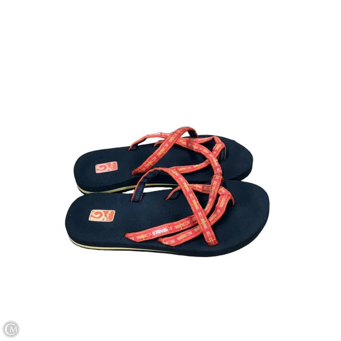 Sandals Flip Flops By Teva In Black & Orange, Size: 8