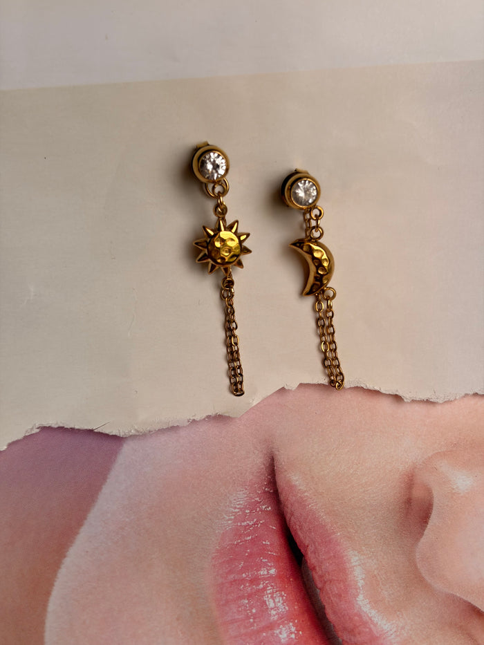 Sun & Moon Chain Loop Studs