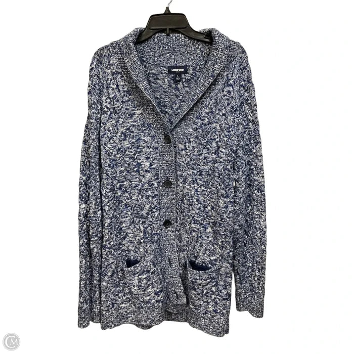 Sweater Cardigan By Lands End In Blue & White, Size: L