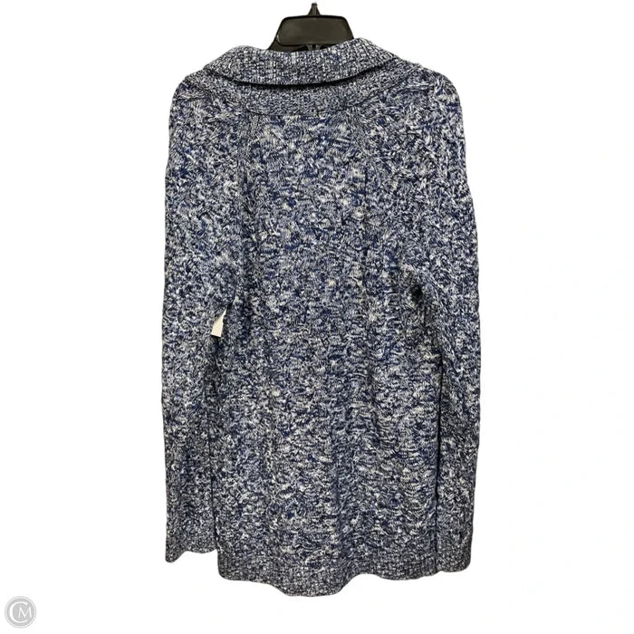 Sweater Cardigan By Lands End In Blue & White, Size: L