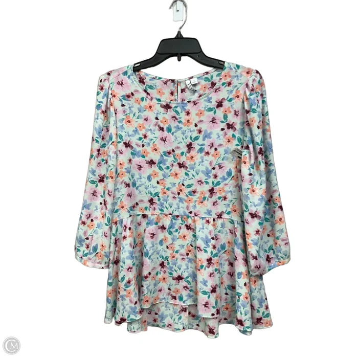 Top 3/4 Sleeve By Elle In Floral Print, Size: M