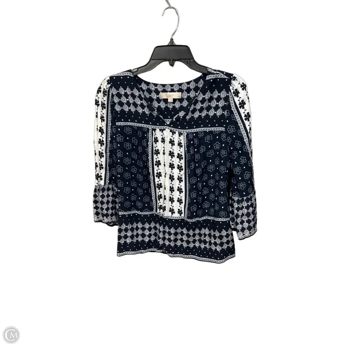Top 3/4 Sleeve By Loft In Blue & White, Size: Mp