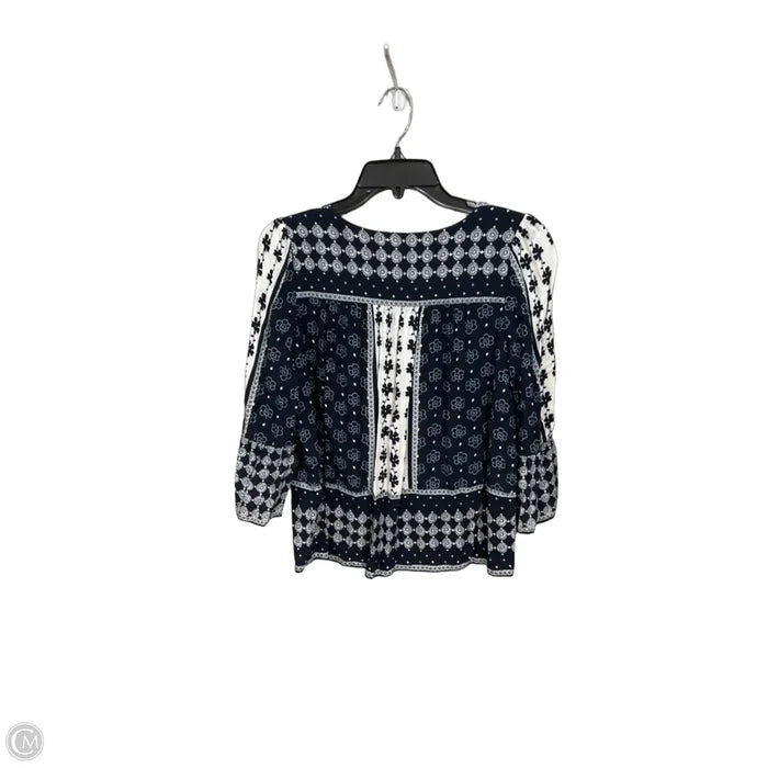Top 3/4 Sleeve By Loft In Blue & White, Size: Mp