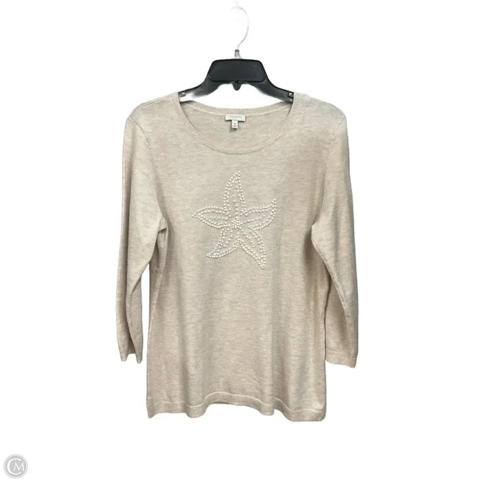 Top 3/4 Sleeve By Talbots In Tan & White, Size: M