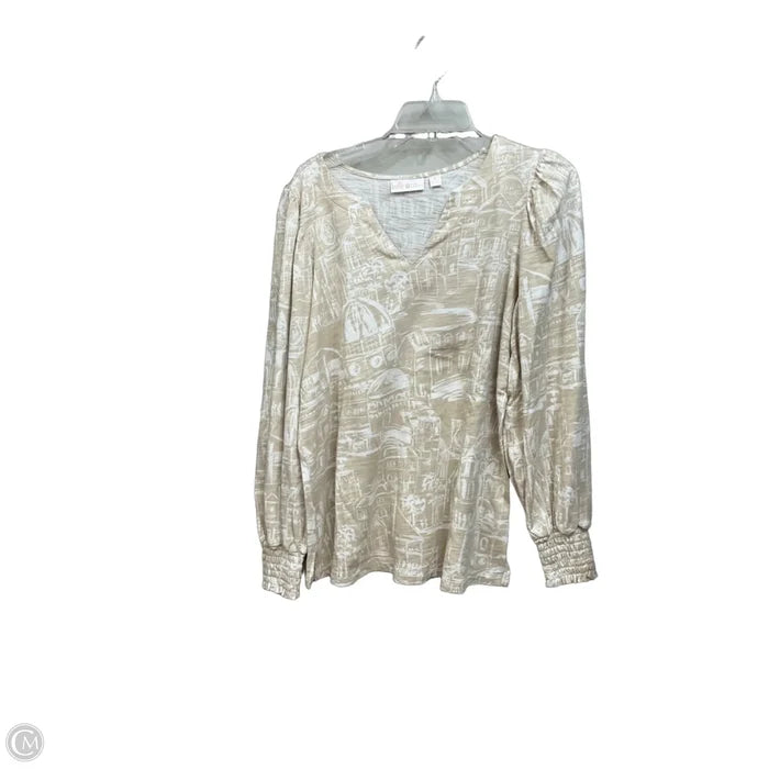 Top Long Sleeve By Belle By Kim Gravel In Tan & White, Size: M