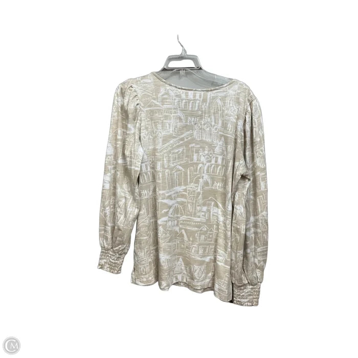 Top Long Sleeve By Belle By Kim Gravel In Tan & White, Size: M