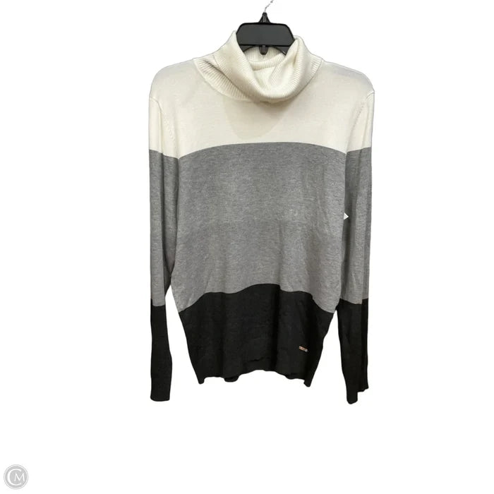 Top Long Sleeve By Calvin Klein In Cream & Grey, Size: L