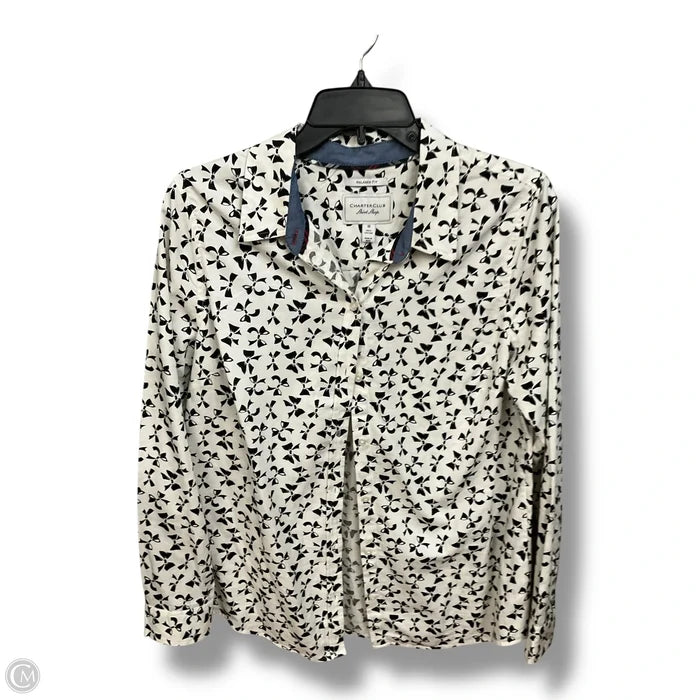 Top Long Sleeve By Charter Club In Black & White, Size: M