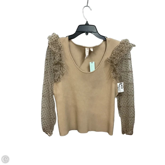 Top Long Sleeve By Dolan Left Coast In Tan, Size: 1x