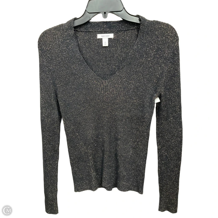 Top Long Sleeve By Nine West In Black & Gold, Size: M