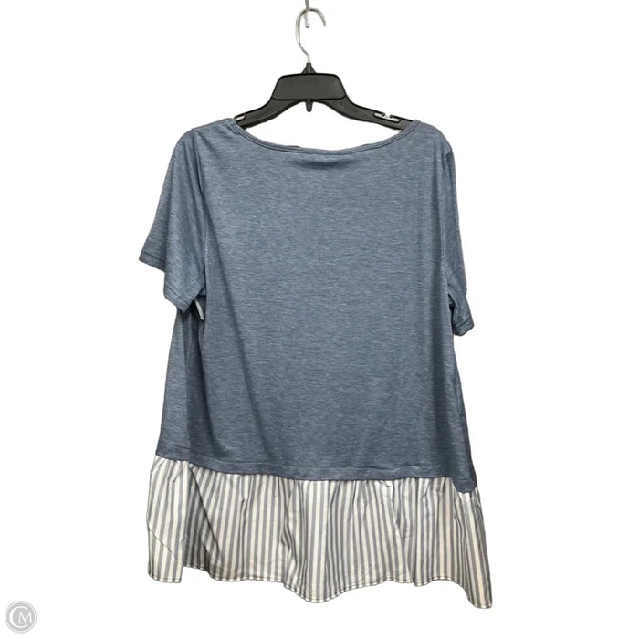 Top Short Sleeve By Bloomchic In Blue & White, Size: L