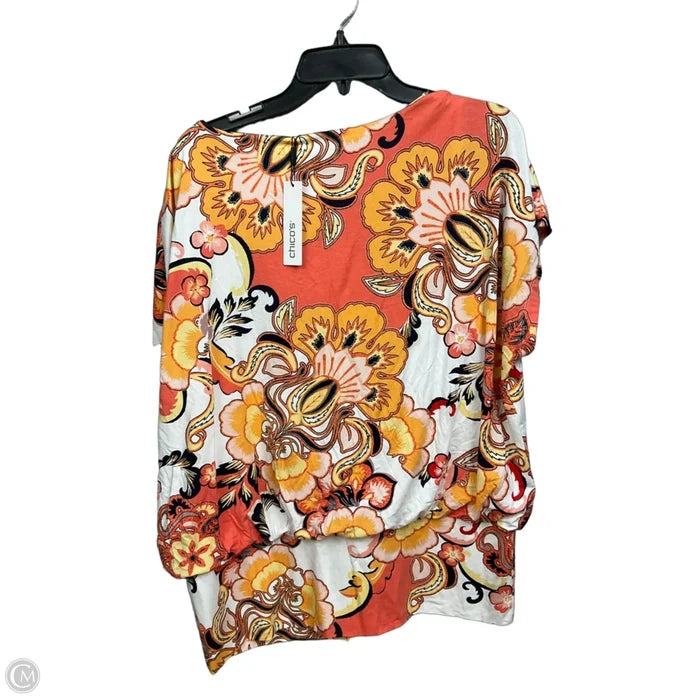 Top Short Sleeve By Chicos In Floral Print, Size: Xl